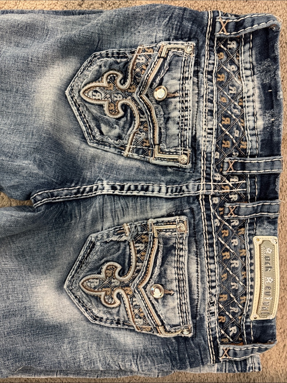 Rock Revival Faded Blue Embroidered Pocket Bootcut Jeans
